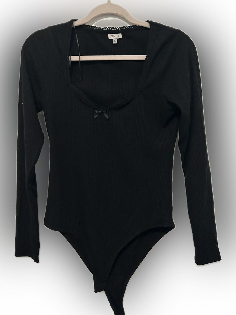 Self-E Black Long Sleeve Ribbed Bodysuit